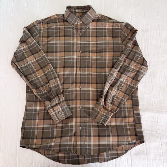 Cabela's Button Down Mens MEDIUM Long Sleeve Brown Plaid. Fall. Neutral - Picture 2 of 5